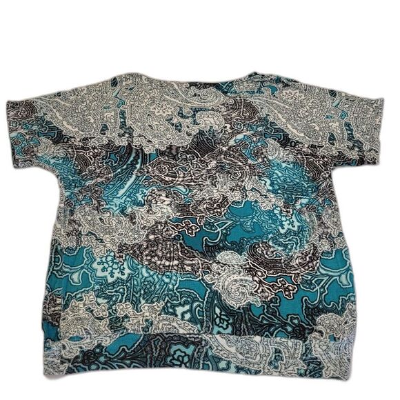 Chico's Size 1 / Medium Multi-Color Paisley Blouse Raglan Sleeves Banded Waist - Picture 6 of 13